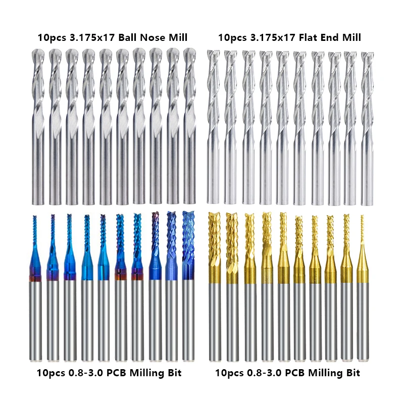 XCAN End Mill Engraving Bits Set Nano Blue Coated CNC Router Bits Cutting Milling Cutter 1/8\