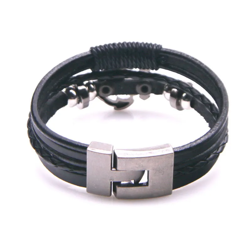 Man Bracelet High Quality Multi-layer Leather Bracelets Charm Men Anchor Bracelet Jewelry Party Fine Gift Male Pulseira