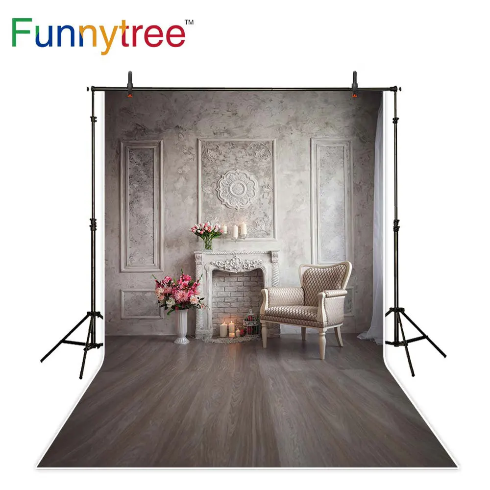 Funnytree Wedding Decoration Boda Photography Backdrop European Fireplace Flower Castle Wood Background Photo Studio Photophone