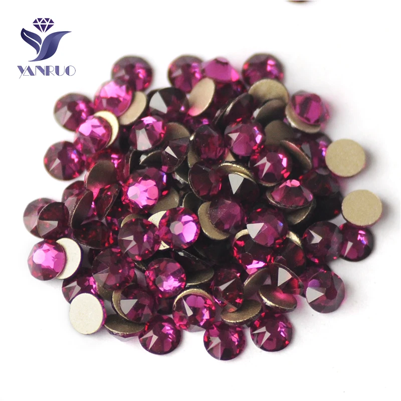 YANRUO 2088NoHF All Sizes Fuchsia Non Hotfix Rhinestones Cold Fixation Glitter Strass Flat Back Glass Crystals For Nails