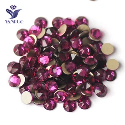 YANRUO 2088NoHF Tutte le dimensioni Fucsia Non Hotfix Strass Fissaggio a freddo Glitter Strass Cristalli di vetro con retro piatto per le unghie