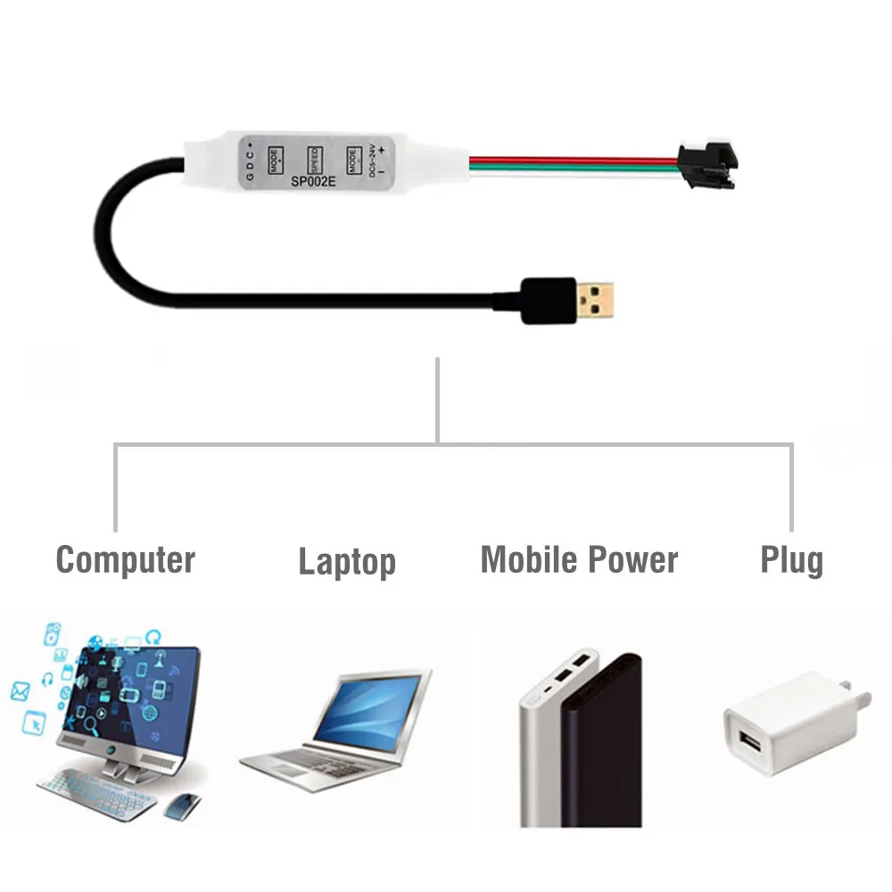 Sp107e controlador de música led bluetooth por telefone app para ws2812b ws2811 ws2815 sk6812 rgbw conduziu a luz de tira sp002e usb remoto