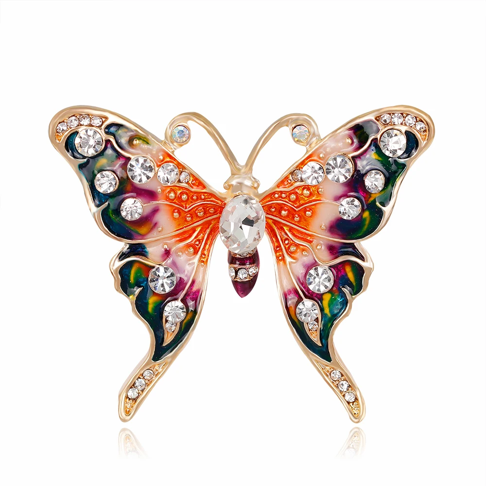 Vintage Bunte Schmetterling Broschen Kristall Strass Metall Emaille Pins Fliegen Insekt Tier Brosche Kleidung Schmuck Geschenke – Detail 12