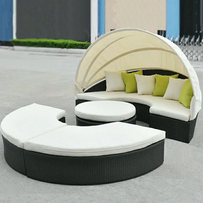 1.8Meter Outdoor Rieten Terrasmeubilair Multi Gebruik Luifel Bed-Zwart Rieten