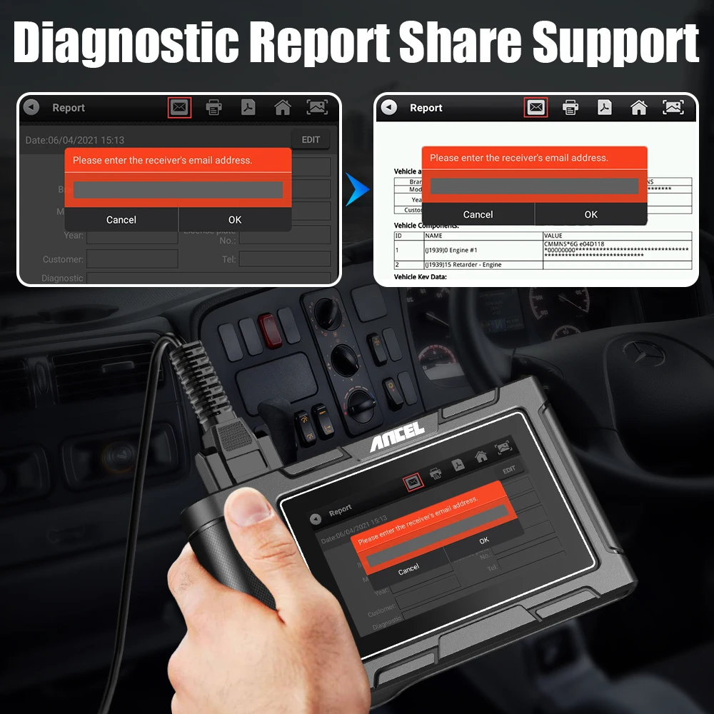 ANCEL Heavy Duty Diesel Truck Diagnostic Scanner 12V 24V Car 2 in 1 Full System DPF Pin Detect OBD2 Automotive Truck Scanner