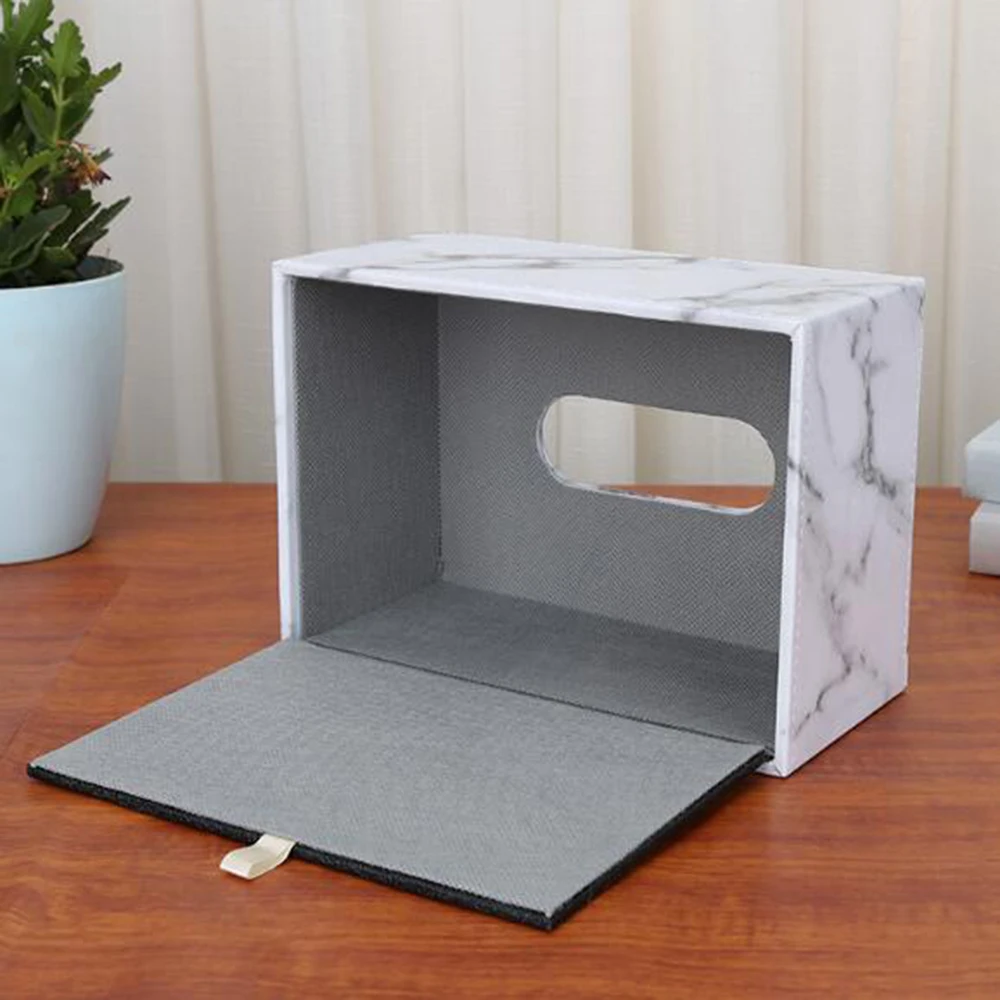 Marble Leather Tissue Box Holder Napkin Holder Pumping Paper Case Dispenser Facial Cover Magnetic Bottom For Home Office Car