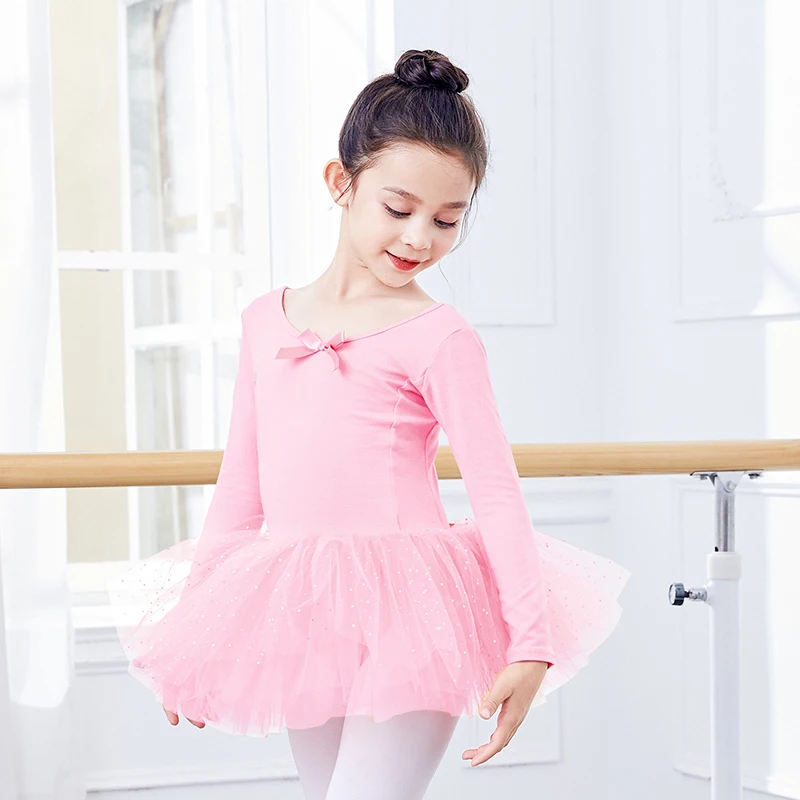 Girls Ballet Leotards Dance Tutu Dress Kids Bowknot Ballet Bodysuit Gymnastics Leotard Multilayer Tulle Skirts Pink Leotards