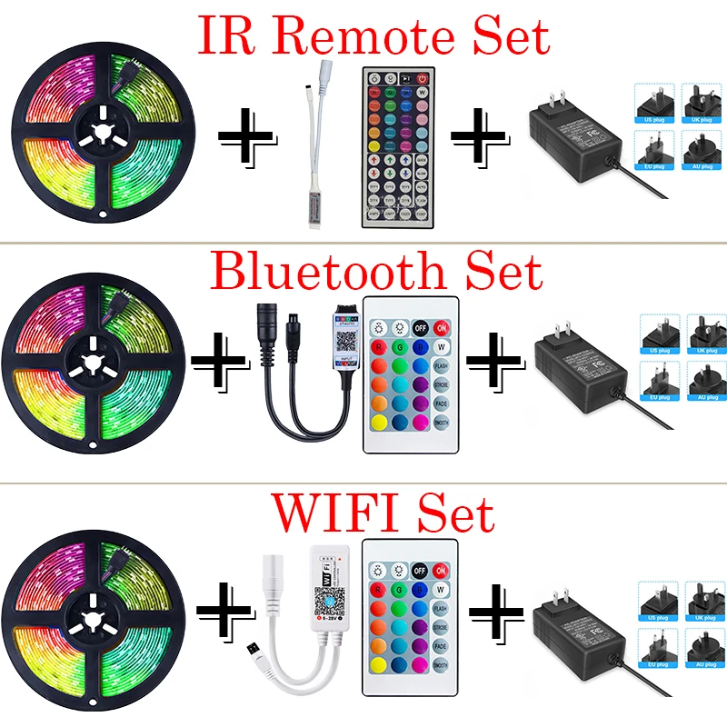 WifiとBluetoothを備えた柔軟なLEDストリップライト,防水rgb,5050 smd,ダイオードdc12v,rgb 2835 smd