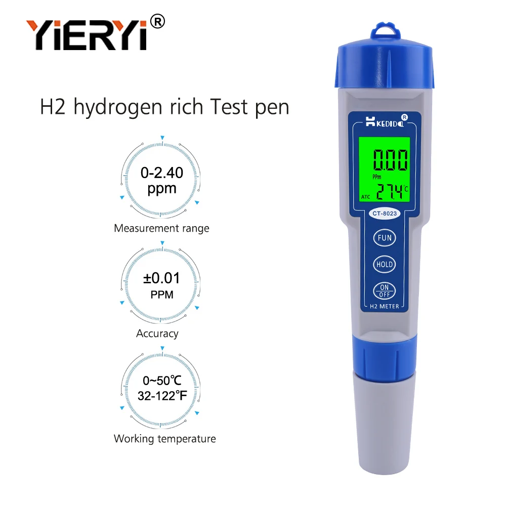 

yieryi CT-8023 Hydrogen-rich Water Quality Testing Pen H2 Hydrogen Meter 0-2400ppb /0-2.40ppm Hydrogen Generators For Health