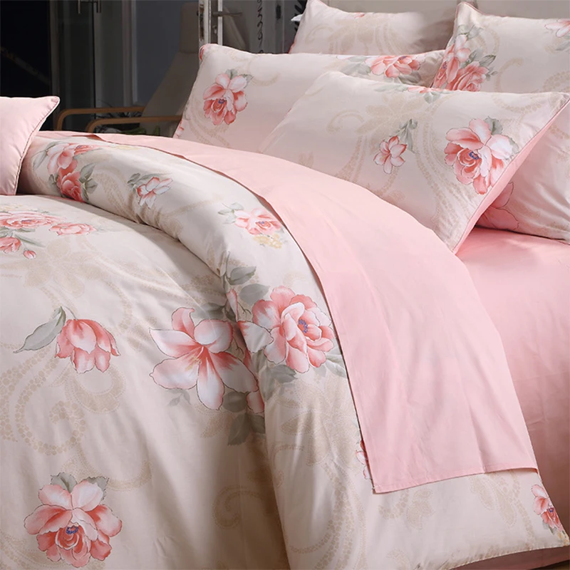 4 Pcs Egyptian Cotton Satin Bedding Set Country Style Small Broken Flower Series 1.5M Bed Sheet Quilt Cover Pillow Case