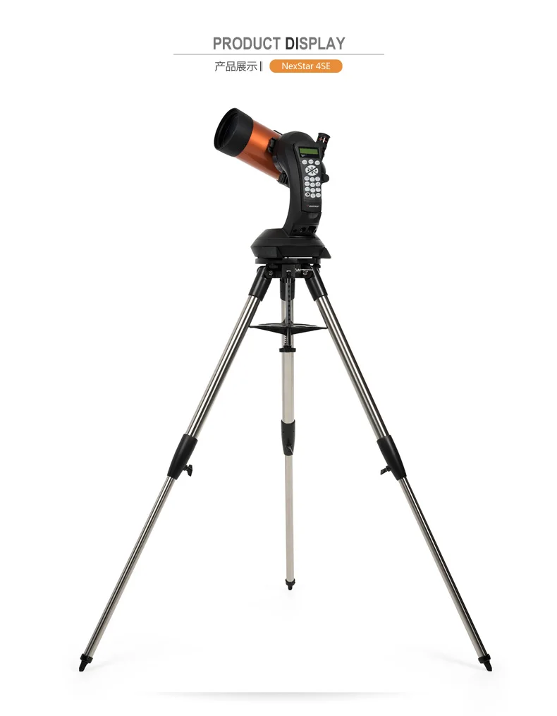 

Celestron NexStar 4SE Astronomy Telescope, 102/1325 Maxtov Cassegrain System, Single Fork Arm, Theodolite Control, Steel Tripod