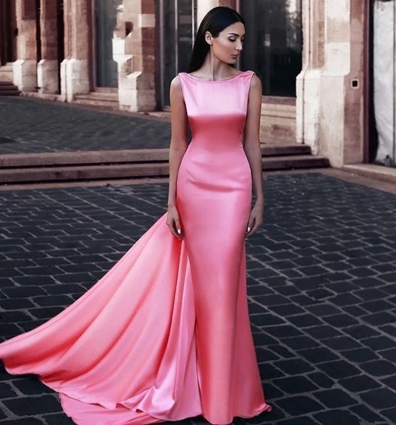 Vestidos De Noche formales De sirena 2025, Vestidos De graduación con escote redondo y espalda descubierta De Oriente Medio para mujer con envolturas, Vestidos De fiesta De color rosa sandía