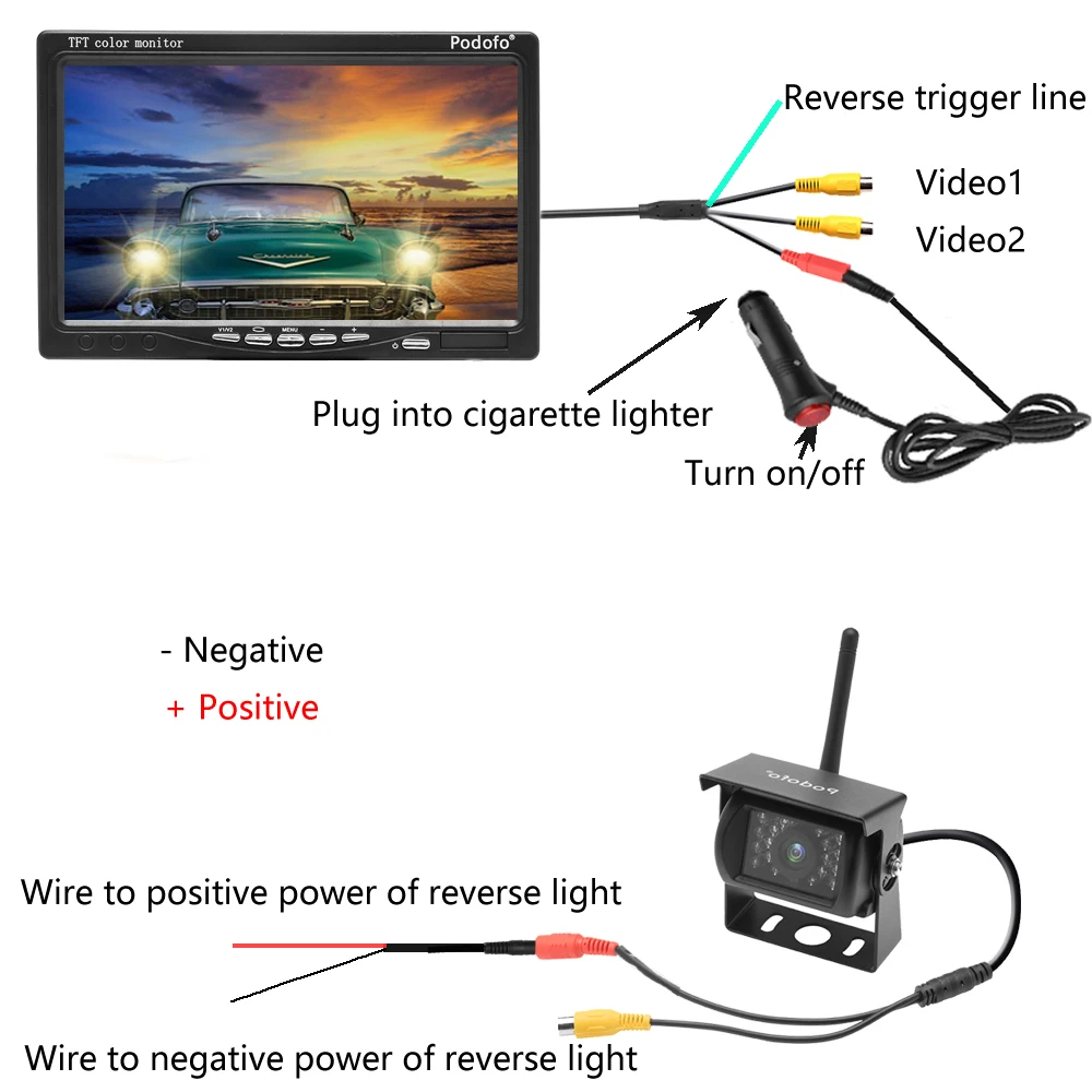 Camecho-Moniteur de voiture sans fil avec caméra de recul, écran LCD TFT 7 \