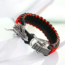 Charm Silver Color Dragon Braided Paracord Camping Bracelet Men Hiking Outdoor Accessories Bracelet Pulseira Masculina