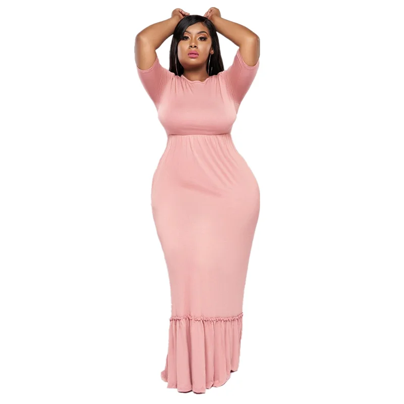 

European and American new women's clothing Sexy solid color pocket slim fishtail plus size dress Fashionable and loose