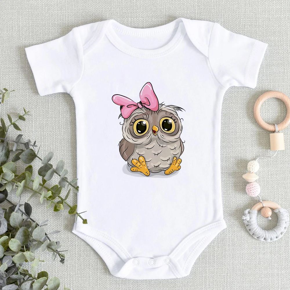 Kawaii Owl Print Baby Girls Boys Clothes Fashion Cute Summer Casual Newborn Baby Bodysuit Short Sleeve Harajuku Wholesale Romper