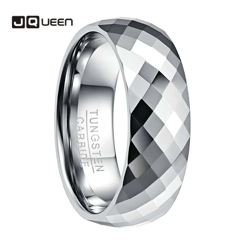 JQUEEN Men's 7.5mm Tungsten Carbide Ring Wedding Band Multi-Faceted High Polished Domed Comfort Fit Size 7-12 AAA Quality