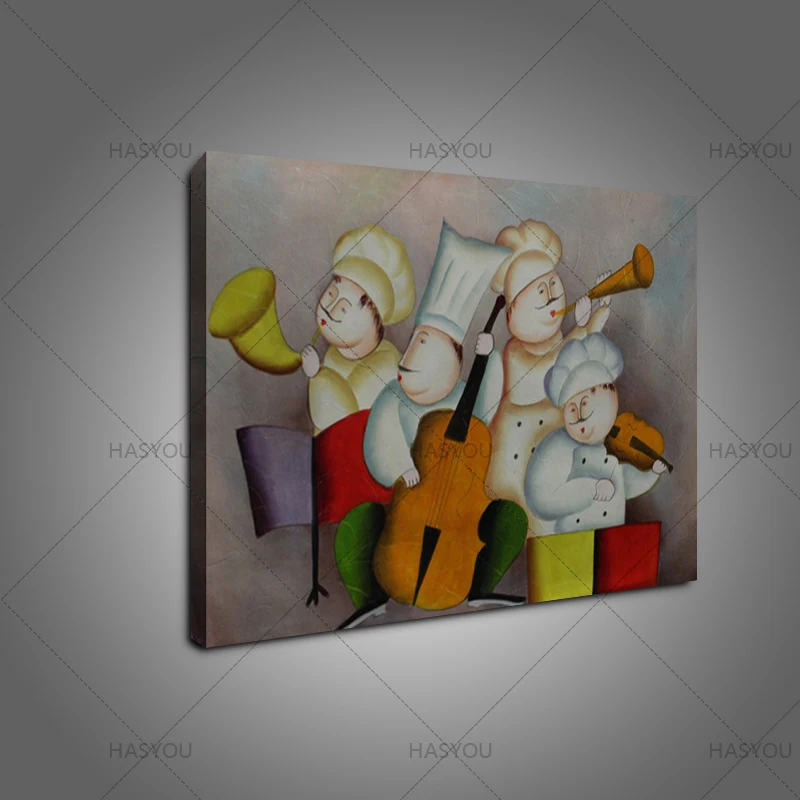 Unframed Modern Pure Handpainted Oil Painting On Canvas Lovely Cooker Play Music Painting Modern Home Decoration Art Picture