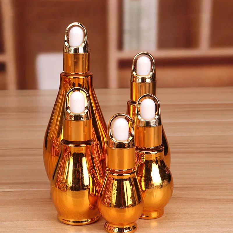 Dropper Bottle Gold Glass 10ml-100ml Reagent Eye Dropper Lageniform Aromatherapy Liquid Pipette Essential Oil Refillable Bottle