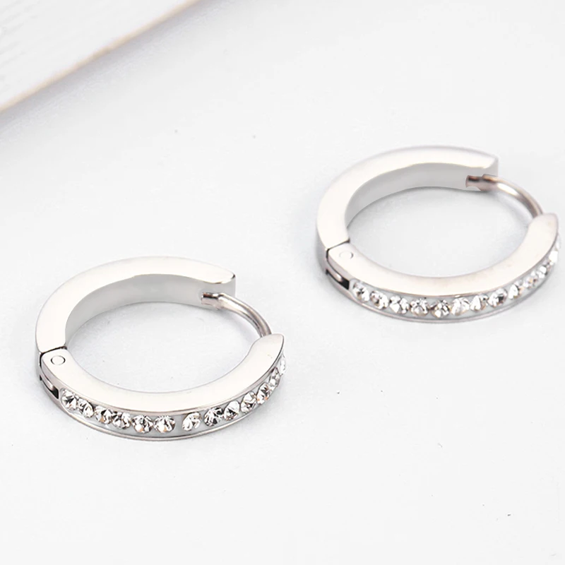 Small Round Earrings For Women Hoop Crystal Cute Ear Ring Fashion Stainless Steel Fashion Jewelry