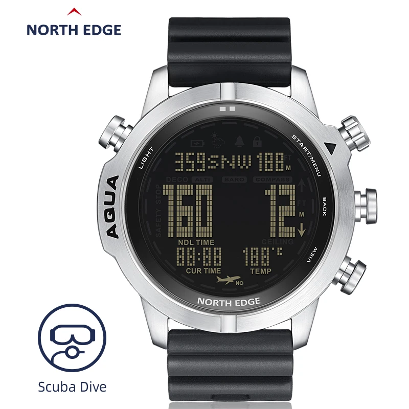 

NORTH EDGE AQUA Men's Professional Diving Computer Watch Scuba Diving NDL 50M Dive Watches Altimeter Barometer Compass