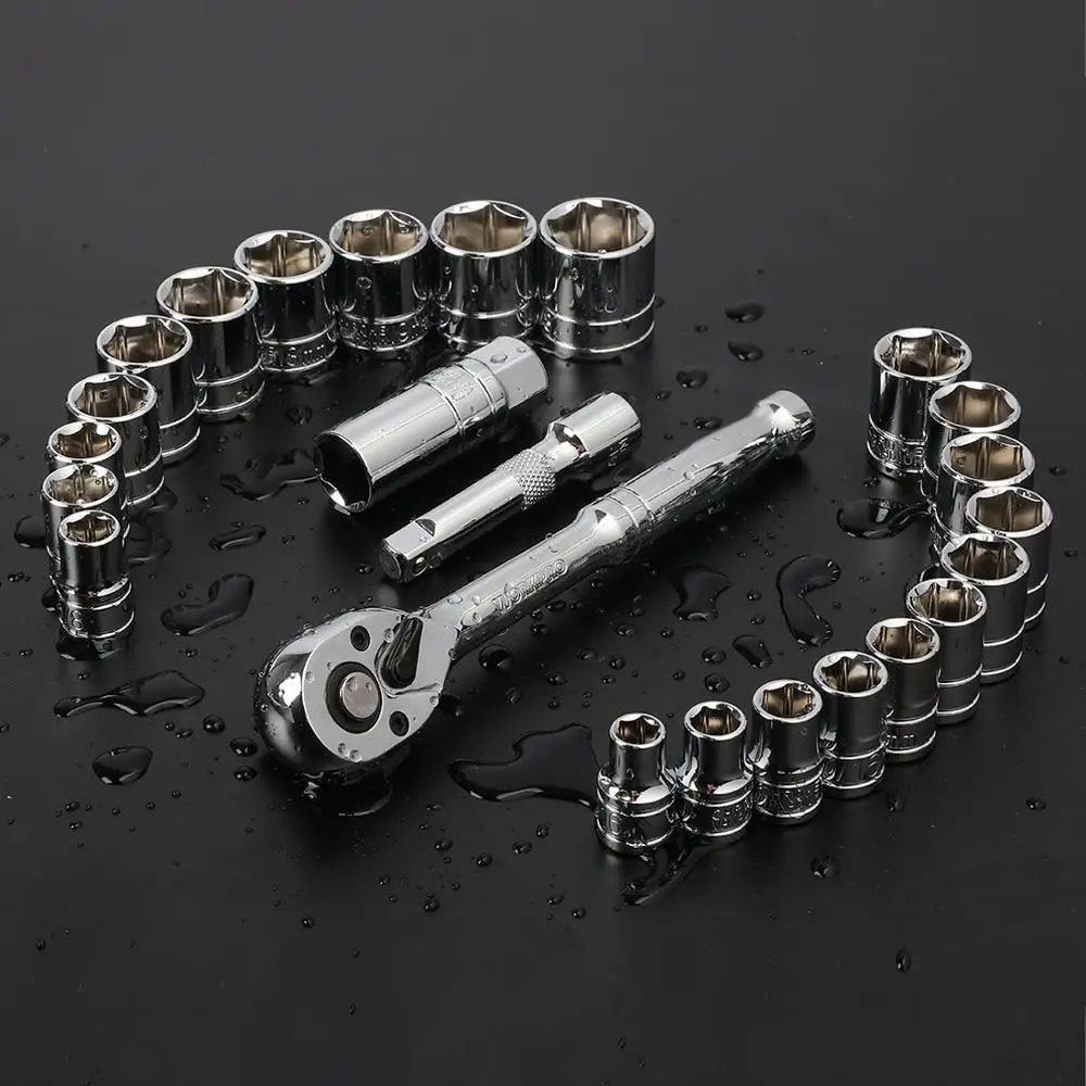 Workpro 24pc conjunto de ferramentas chave soquete conjunto 3/8 "chave de catraca soquete chave inglesa