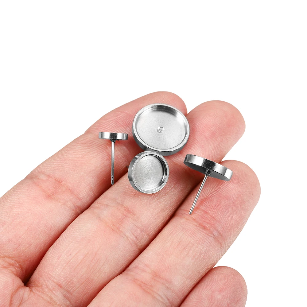 10-100pcs 6mm - 14mm Thicken Stainless Steel Blank Earring Base Cabochon Cameo Settings Bezel Tray For Jewelry Making Supplies image 5