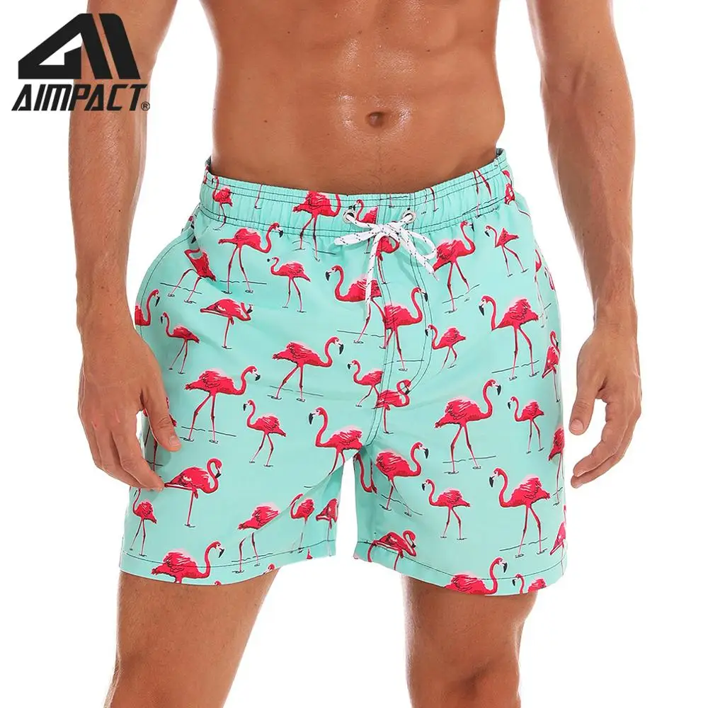 Aimpact Mens Board Swim Hybrid Shorts Flamingo Quick Dry Summer Beach Fashion Surf Hawaii Mesh Lining Liner Water Trunks