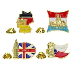 Pins New Germany Czech Luxembourg National Flag Logo Big Ben Building Metal Brooch Bag Decoration Badge