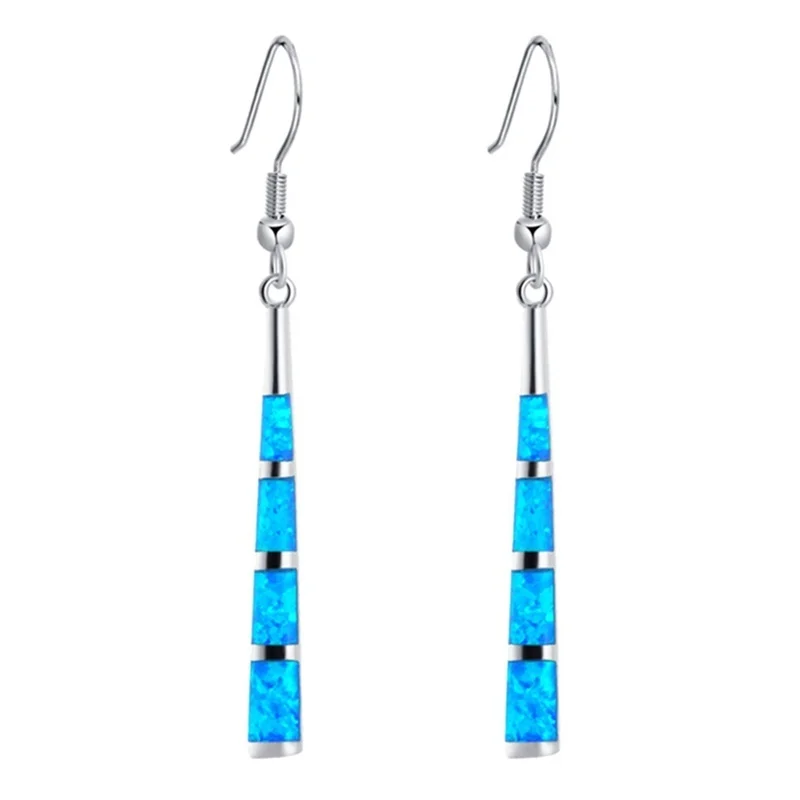 Classic Tassel Striped Blue Fire Opal Long Drop Earrings for Women Engagement Wedding Party Jewelry Gifts Drop Shipping