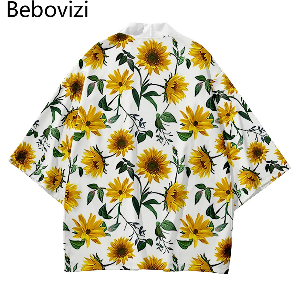 

Sunflower Loose Japanese Streetwear Cardigan Women Men Harajuku Haori Kimono Flower Cosplay Top Yukata Clothes 2021 Beach