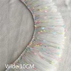 10CM Wide Luxury Pleated Chiffon Folded Lace Trim 3D Embroidered Ribbon DIY Sewing Guipure Dress Curtain Tassel Fringe Hem Decor