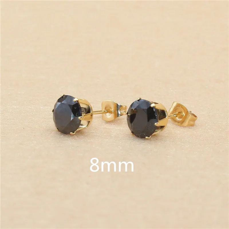 Edelstahl mit AAA-runden, schwarzen Zirkonia-Steinen, Ohrringe für Damen und Herren, vergoldet, hypoallergen, hochwertiger Schmuck. – Detail 16