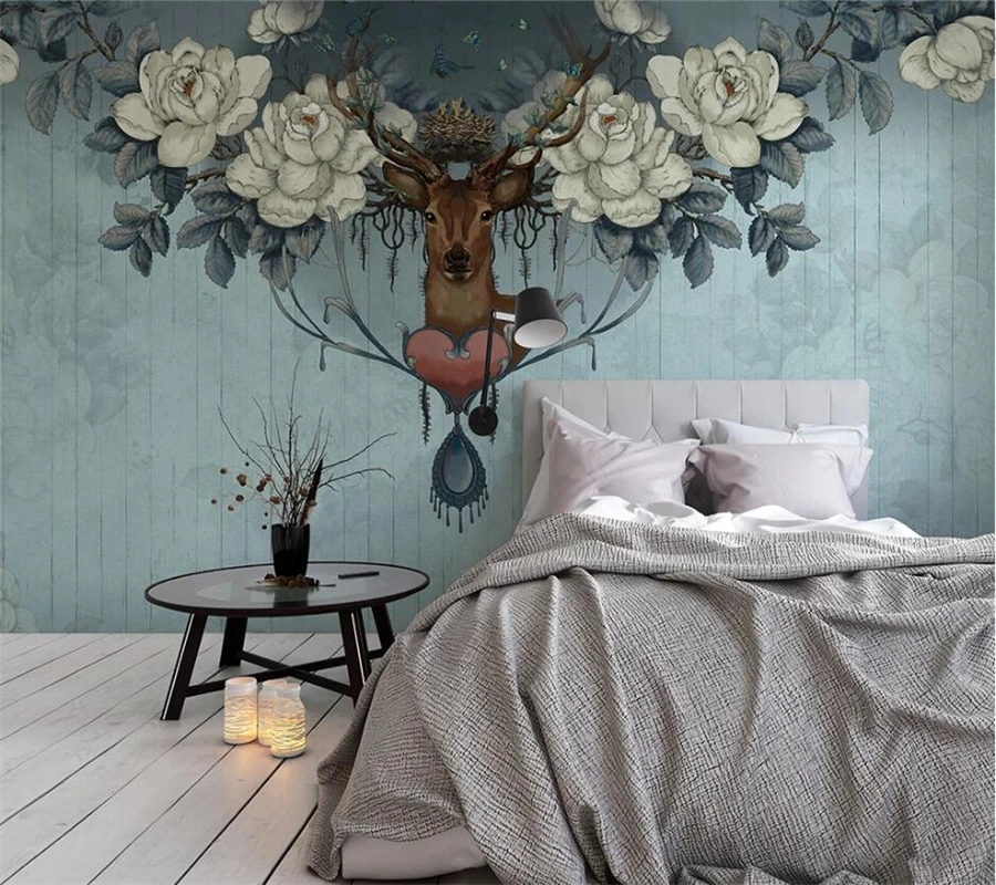 

beibehang Custom wallpaper 3d обои hand-painted giraffe deer head mural living room bedroom cafe TV background wall paper обои