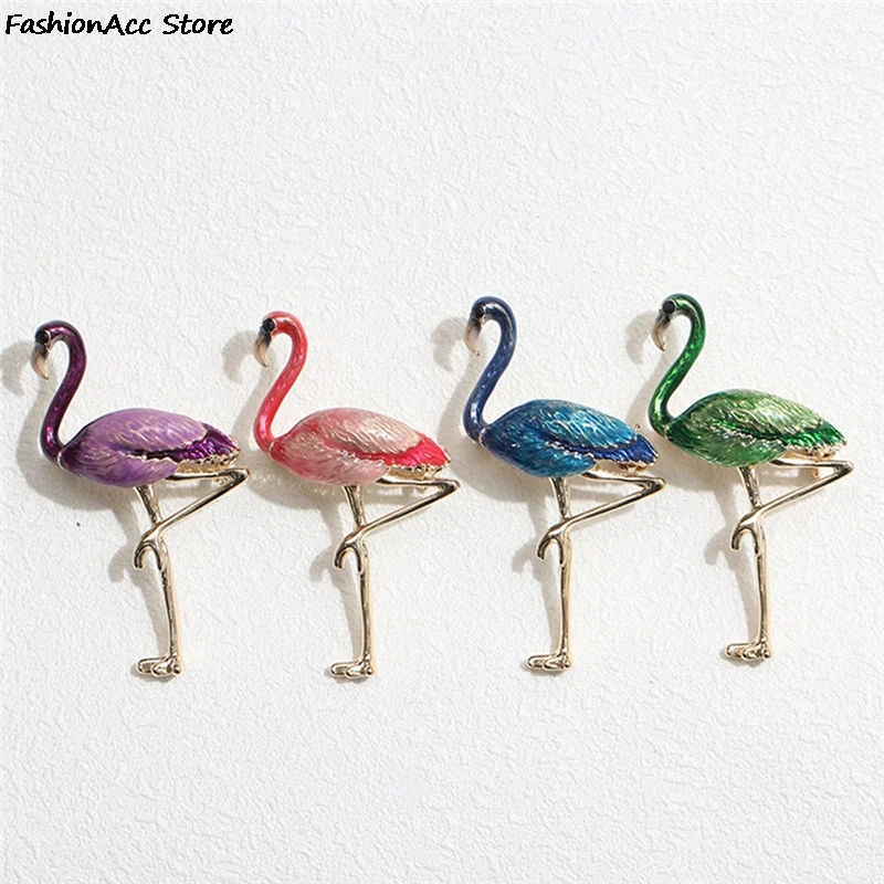 1PC Flamingo Bird Brooches Women Men's Metal Animal Brooch Pins Banquet Broche Gift Scarf Buckle Red Blue