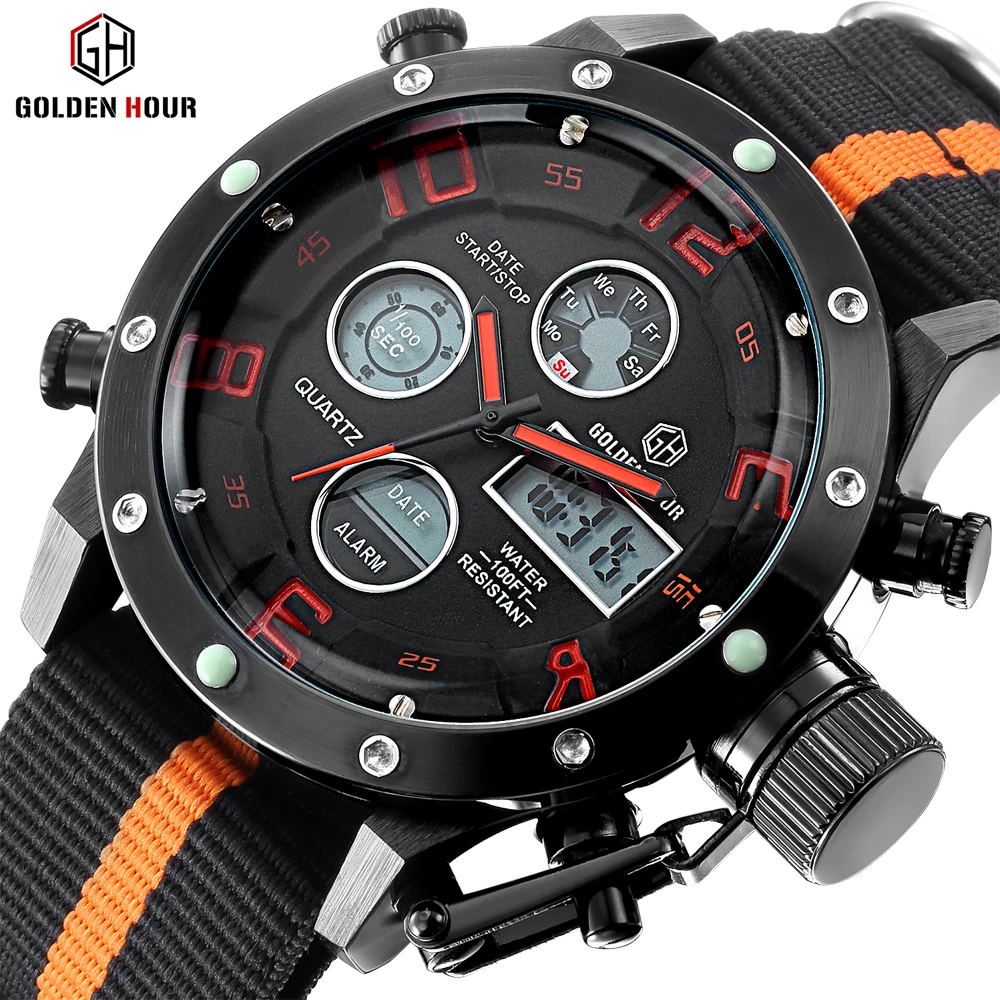 

Luxury Top Brand Men Military Sports Watches Men Quartz LED Digital Hour Clock Male Nylon Strap Wristwatch Relogio Masculino