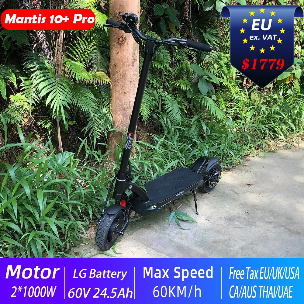 

VAT Exemption Kb Mantis10 Pro+ Electric scooter 48V 24.5AH 1000W*2 Dual Motors 10inch Kickscooter Full Hydraulic Brake Scooter