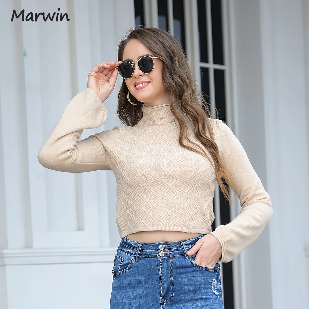 

Marwin New Autumn Winter Short Turtleneck High Street Style Solid Women Slim Soft Warm Lantern Sweater Female Fashion Pullover