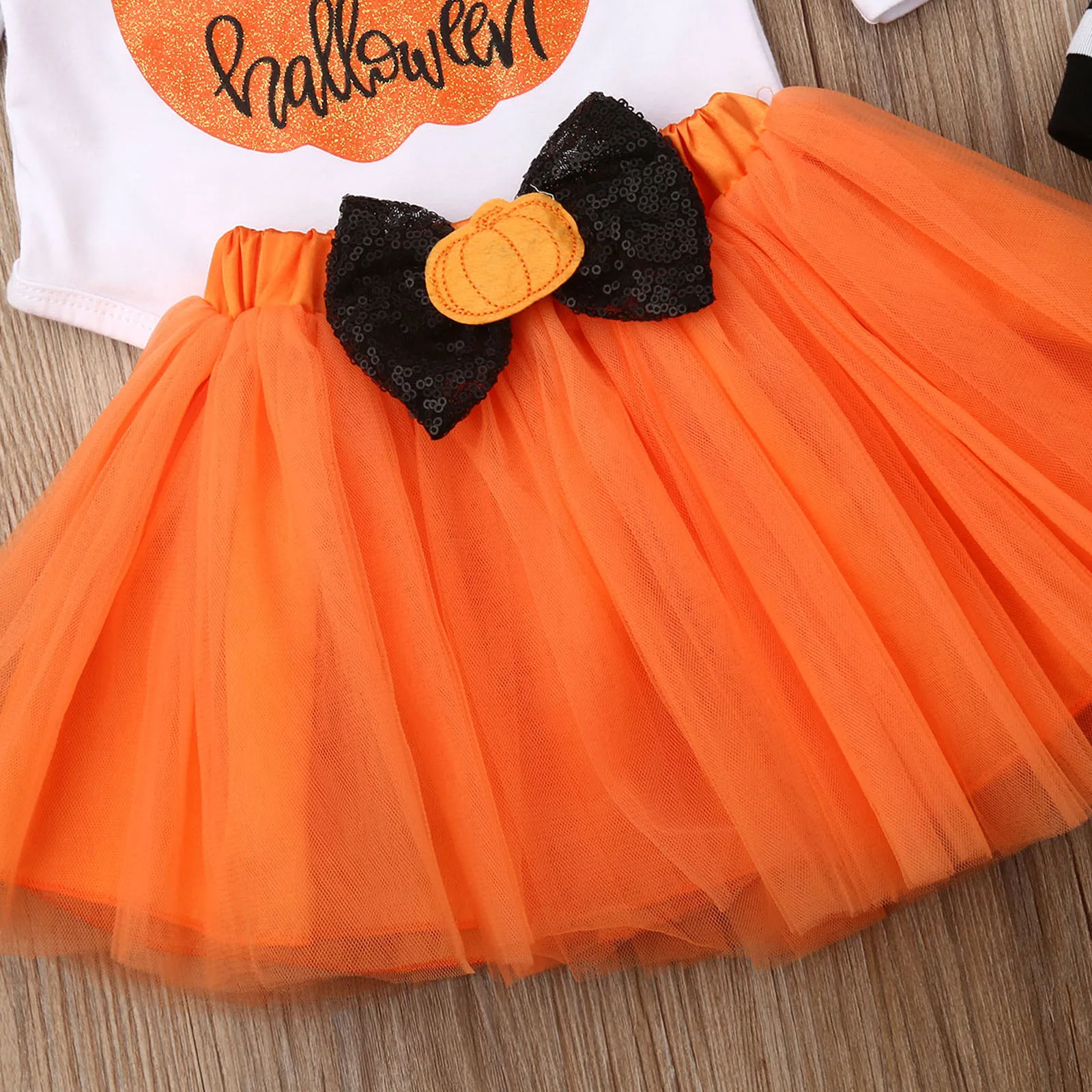 Newborn Baby Girl Clothes My First Halloween Costume Long Sleeve Romper Tulle Tutu Skirt Warm Leggings Headband Outfit