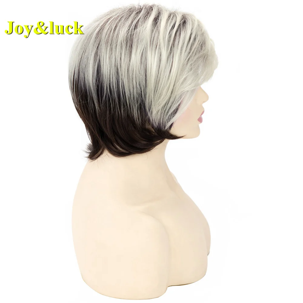 Synthetic Hair Short Blonde Ombre Brown Straight  Wigs With For Women Natural Daily Use Bob Wig