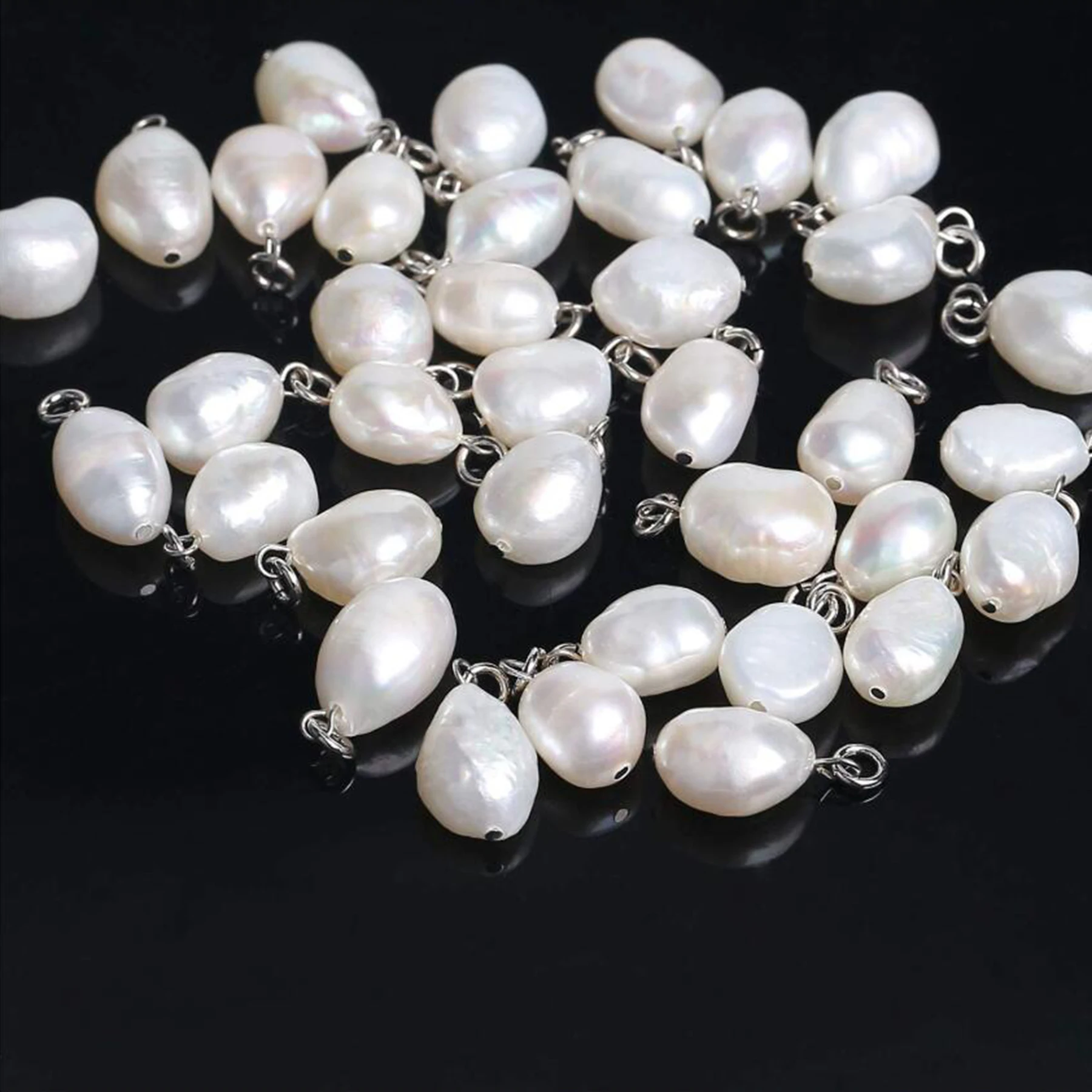 10Pcs/Lot  Wholesale Natural Pearl Charm  Stainless Steel Jewelry Making Bracelet Necklace DIY Bead Findings