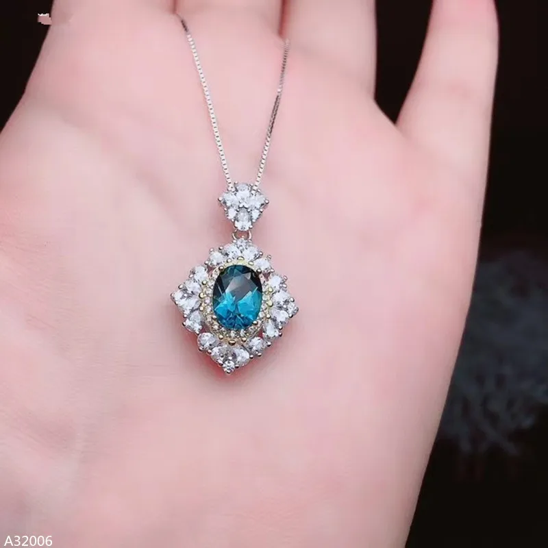 

Jewelry 925 sterling silver natural blue topaz net body female pendant necklace charming large gemstone support detection