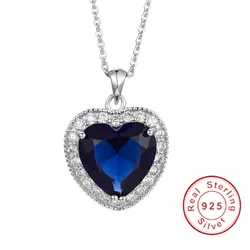 Really 925 Sterling Silver Necklace Big 6ct Heart of the ocean Blue Sapphire Wedding Pendant Necklace for Women Jewelry gift