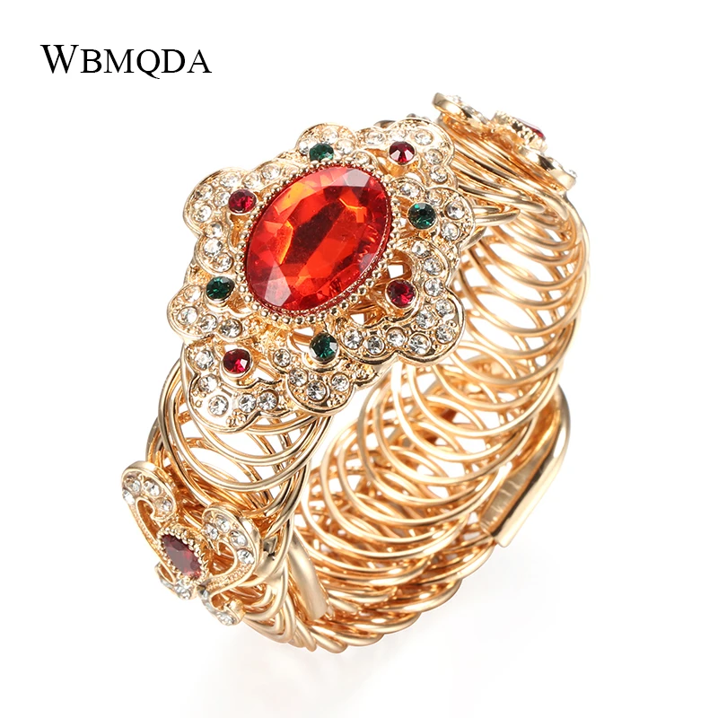 Kinel Fashion Boho Bracelet For Women Gold Color Red Crystal Flower Vintage Bracelets Bangle Party India Wedding Jewelry