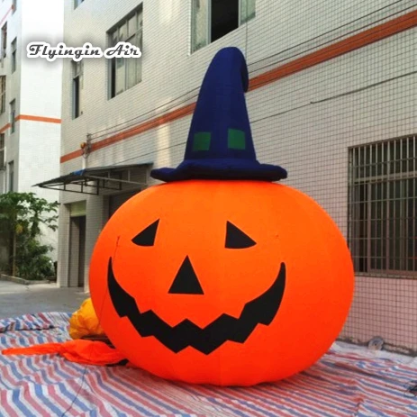 Giant Halloween Balloon Inflatable Pumpkin Head With A Hat For Outdoor House Decoration