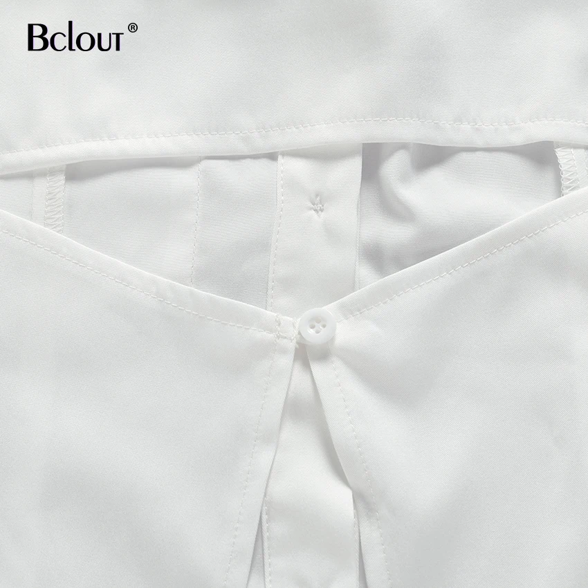 Bclout-camisa branca de botão oco para mulheres, blusa chique de escritório, blusa fina com renda na túnica, blusas femininas sexy, primavera,