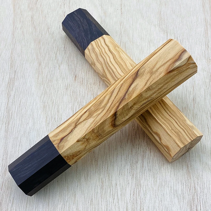 1 pieza de mango de cuchillo octogonal de madera de oliva + ébano para bricolaje, mango de cuchillo de Damasco semiacabado, Material, mango de