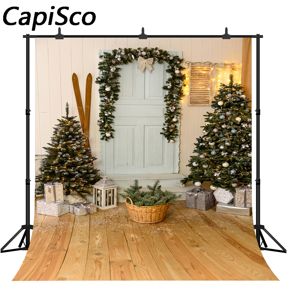 Capisco Christmas Door Backdrop for Photography Holiday Porch Tree Family Portrait Photos Xmas Party Decor Background Photoshoot