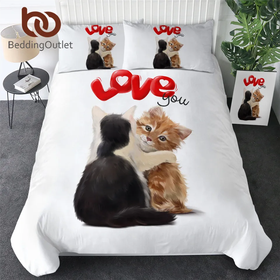 

BeddingOutlet Cat Love Bedding Set Cute Kitten Comforter Cover Watercolor Bed Set for Kids Bedspreads Animal Lover Parure De Lit