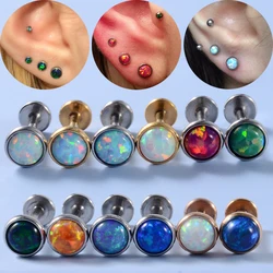 1PC Internal Thread Labret Stud Opal Lip Studs Helix Ear Tragus Cartilage Flat Base Earring Lip Ring Body Piercing Jewelry 16G